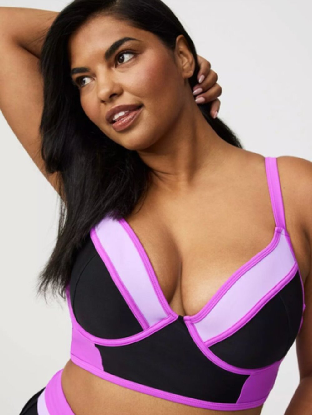New Torrid Underwire Longline Bikini Top Pink and Black Underwire Size 0 C-D